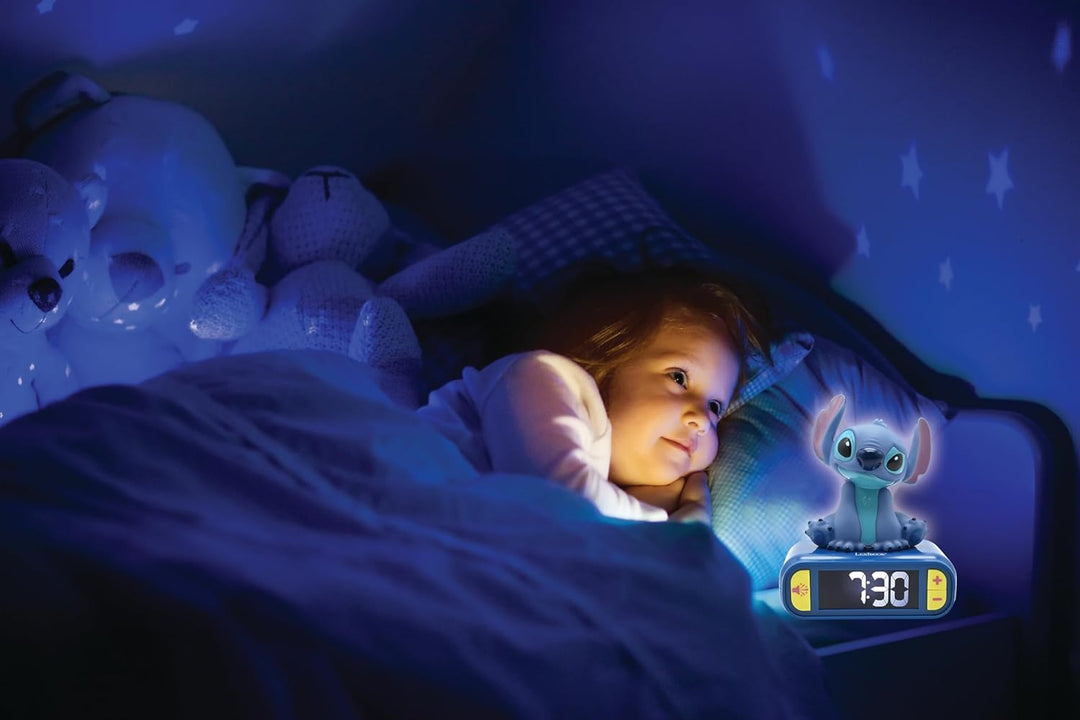 Lexibook, Disney Stitch, Nachtwecker, Sounds und Melodien, hintergrundbeleuchtetes LCD-Display, bele