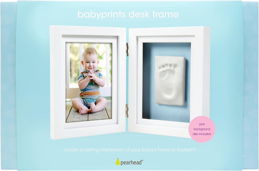 Pearhead Babyprints Newborn Baby Handprint and Footprint Desk Photo Frame &amp; Impression Kit, Excellen