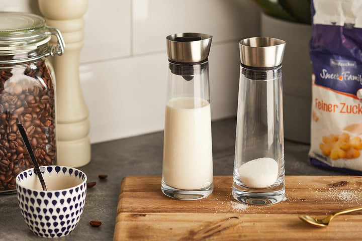 blomus -MACCHIATO- Zucker & Sahne Set aus Glas, 180 ml Fassungsvermögen, Edelstahldeckel, für Tee- u