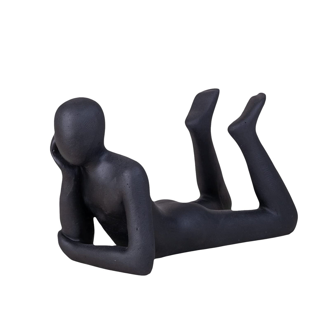 IDYL Moderne Skulptur Figur Sandsteinguss Lying Man | wetterfest |Farbe schwarz | Masse 31x14x19 cm