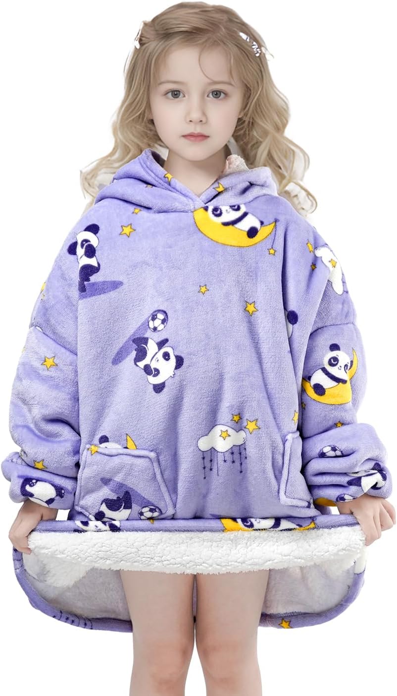Wenlia Übergrosse Hoodie Blanket für Mädchen, Kinder Flanell Sweatshirt Decke Kuschelpullover, Einho