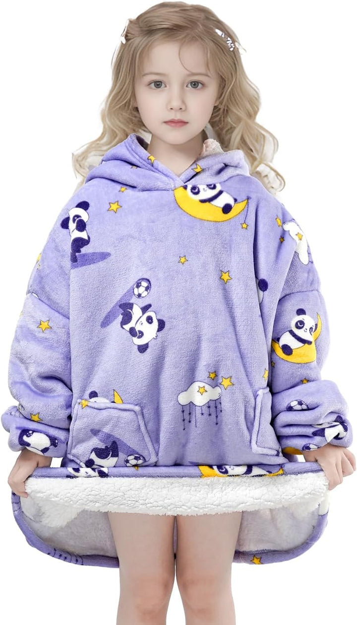 Wenlia Übergrosse Hoodie Blanket für Mädchen, Kinder Flanell Sweatshirt Decke Kuschelpullover, Einho