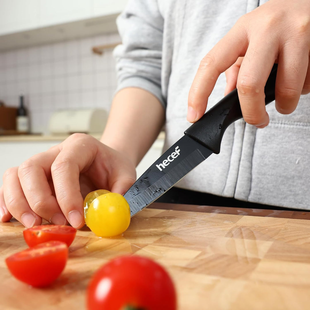 hecef Messerset Schwarz, Küchenmesser Set mit Antihaftbeschichtung, ergonomischer Griff, spülmaschin