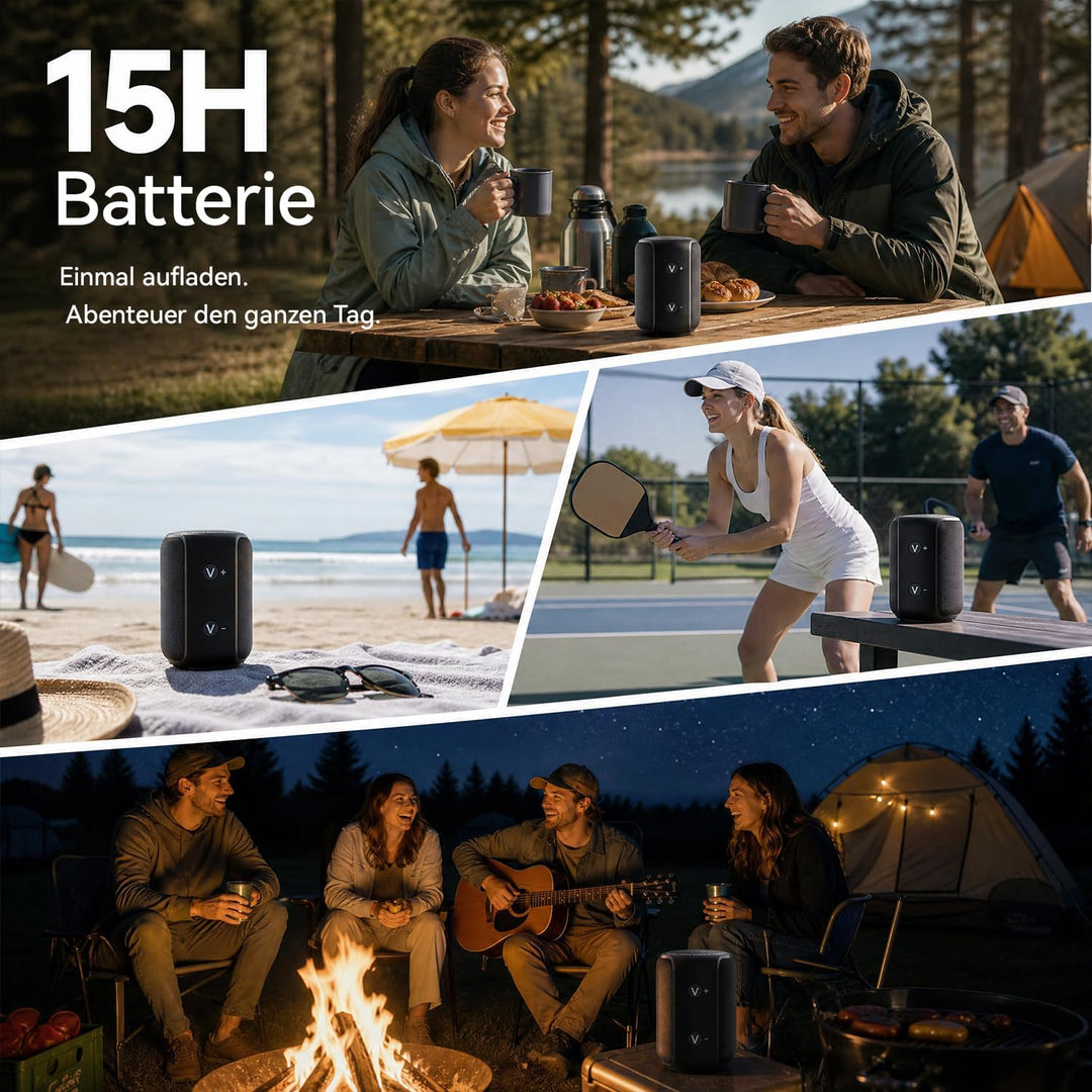 Bobtot Tragbarer Bluetooth-Lautsprecher, 5W IPX6, Grün | TWS Koppelbar, 15 Akku Boxen, Kraftvoller S