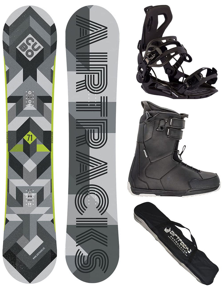 AIRTRACKS Snowboard Set Board Cubo Extra Wide Camber + Snowboard Bindung Master + Snowboardboots + S