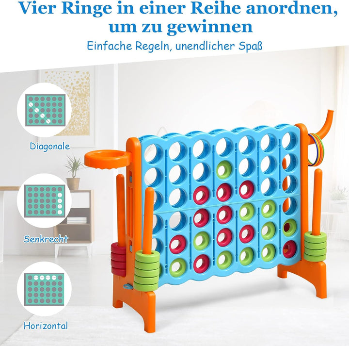 GOPLUS Riesiges 4 Gewinnt Spiel, Strategiespiel mit 42 Ringen, Basketballkorb & Wurfspiel & Schnells
