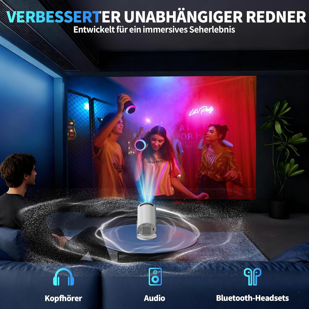 Mini Beamer Unterstützt 4K 1080P 2026 Neuer Tragbarer Projektor mit 5G WiFi 6 und BT 5.4 Beamer Klei