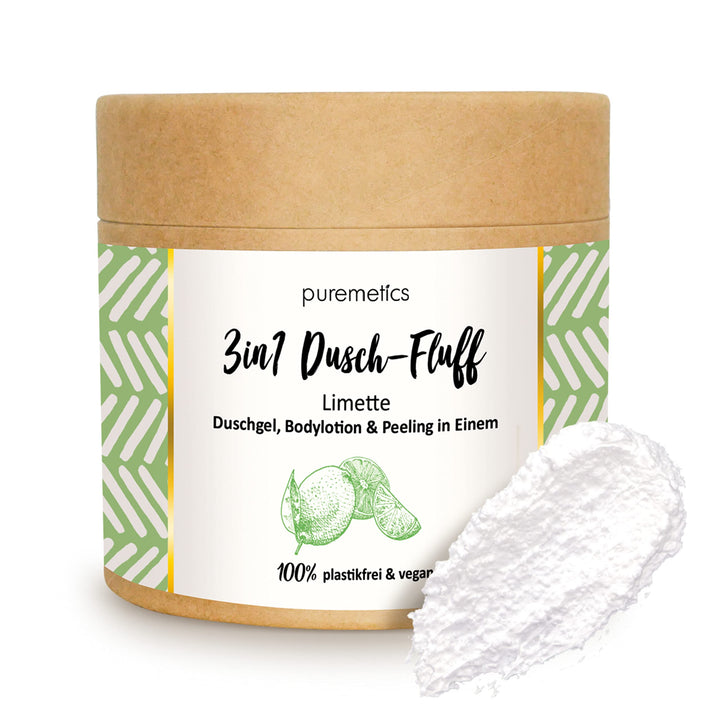 puremetics 3in1 Dusch-Fluff Limette mit Salzpeeling, 250g Duschgel, Peeling und Lotion in Einem, veg