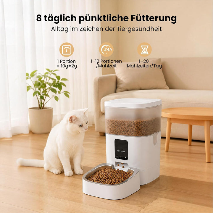 Futterautomat Katze, 4L Katzenfutter Automat, 2,4 G WiFi Katzen Futterautomat mit APP Steuerung, Fut