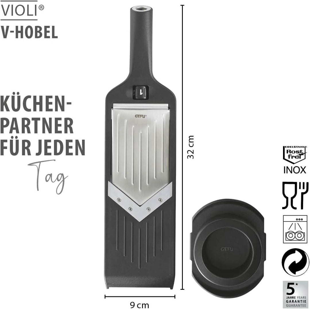 Küchenhelfer Set: GEFU V-Hobel VIOLI & GEFU Pendel-Sparschäler SWING - Gemüse-Reibe für perfekte Obs