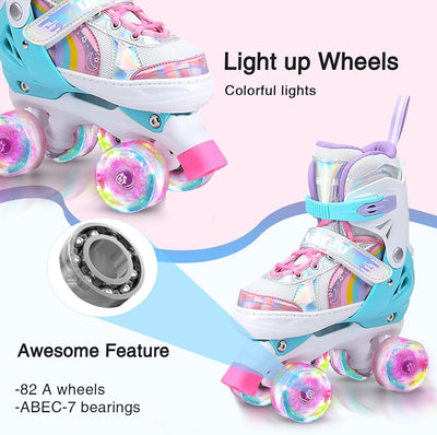 OLYSPM Rollschuhe Kinder Rollschuhe Verstellbar Rollschuhe Damen,LED Rollschuhe und 4 Grössen verste