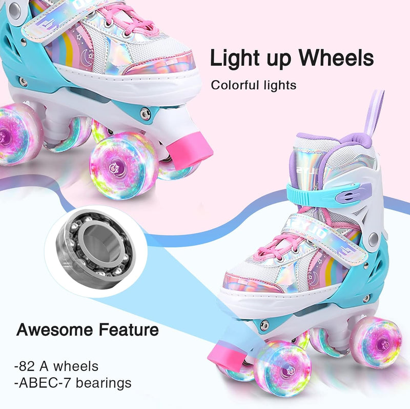 OLYSPM Rollschuhe Kinder Rollschuhe Verstellbar Rollschuhe Damen,LED Rollschuhe und 4 Grössen verste
