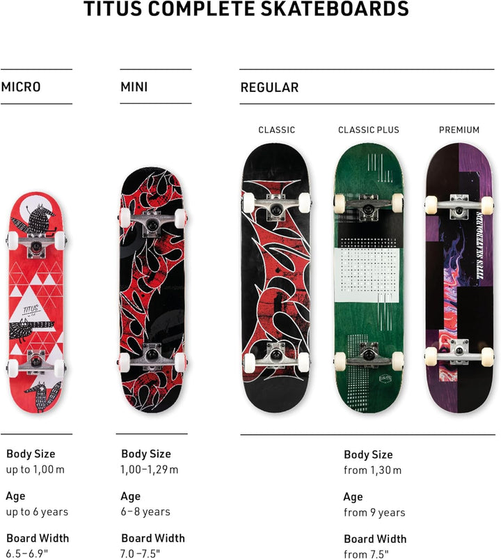TITUS Skateboard Mini - Skateboard Kinder ab 6 Jahre, Mini Size Kinderskateboard bis 8 Jahre, Jungen