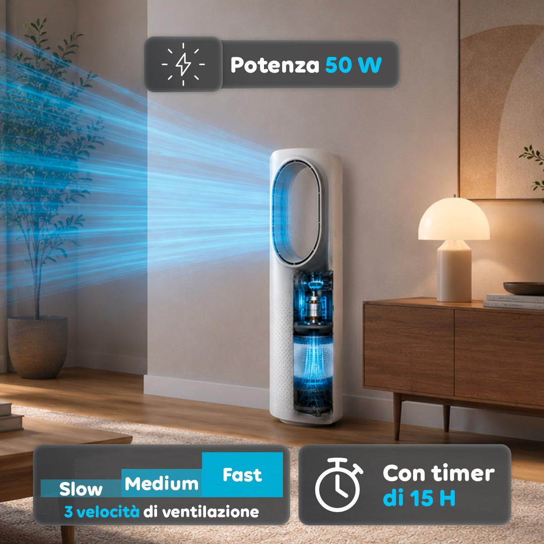 Wintem Freezy Turmventilator ohne Flügel, mit Fernbedienung und Timer, Wirbelkühler, mit Oszillation