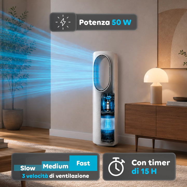 Wintem Freezy Turmventilator ohne Flügel, mit Fernbedienung und Timer, Wirbelkühler, mit Oszillation
