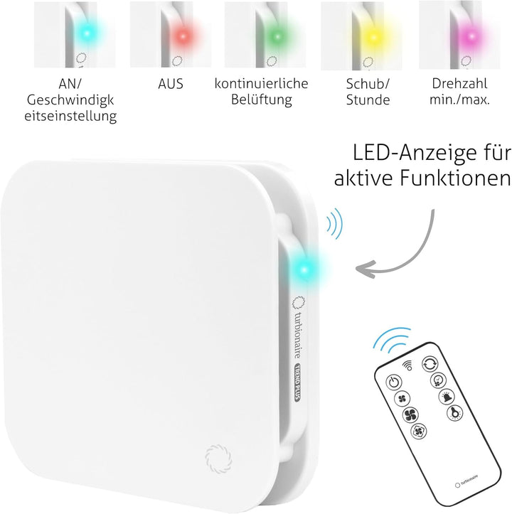 Turbionaire Trend Plus Abluftventilator für Bad, Küche, Fernbedienung, Multifunktion, max. 5,7 W, 7