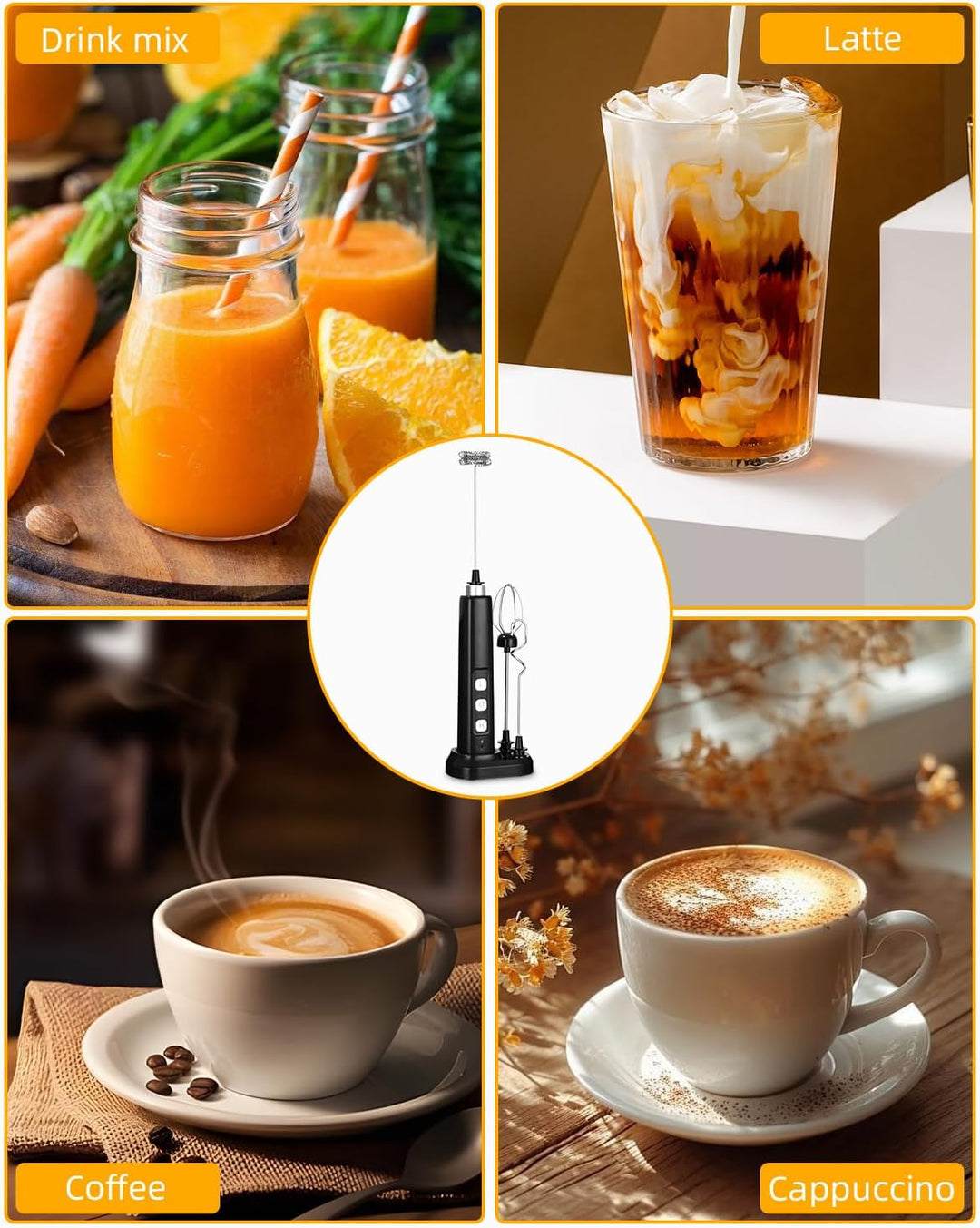 Elektrischer Milchaufschäumer,Milk Frother,Elektrischer Schneebesen,Mini Handmixer,USB-C Aufladbar A