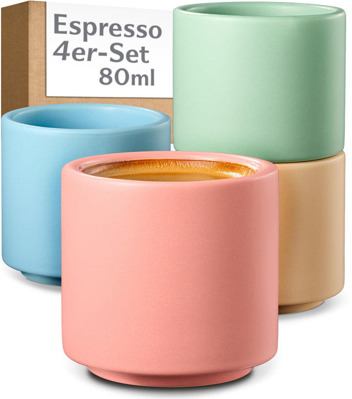 Cosumy 4er Set Espressotassen Bunt Pastell 80ml – Espressobecher – Keramik | Handgefertigt, dickwand