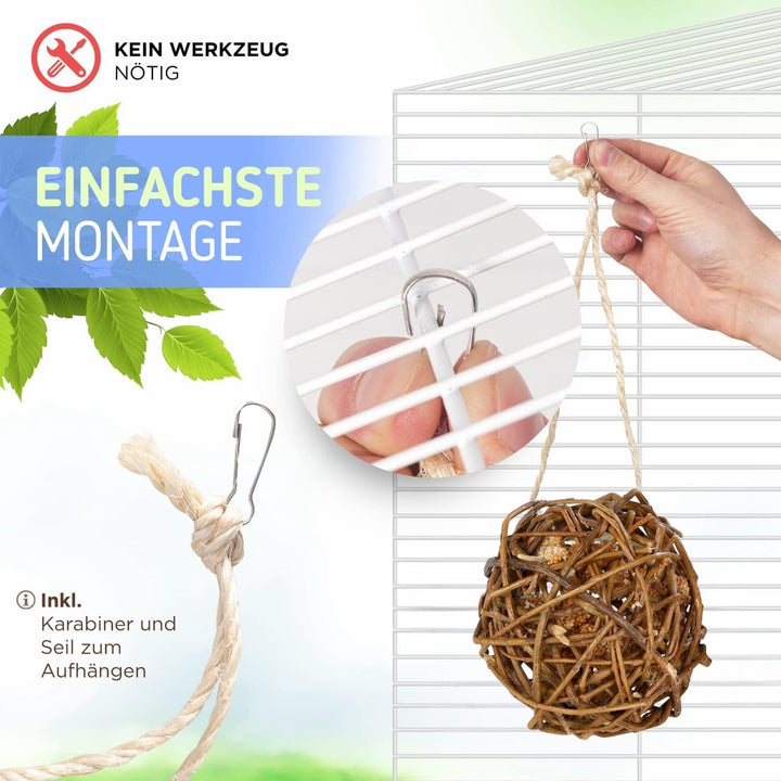 Kolbenhirse gefüllte Weidenkugel 2er Pack - handgefertigt in Deutschland - Erstaunlicher Spielspass