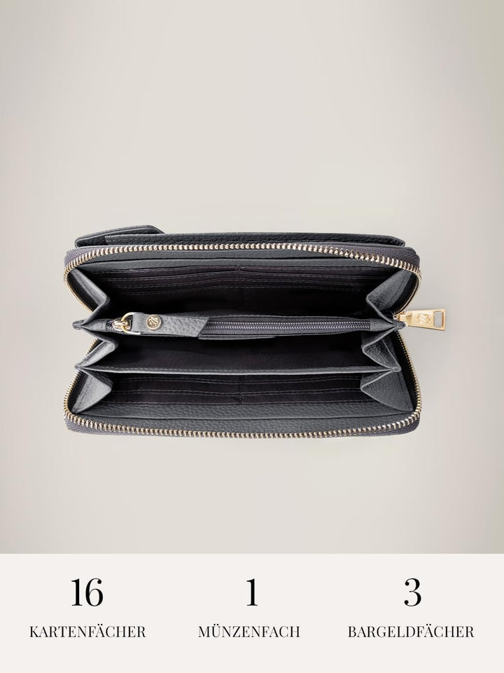 Lazarotti Bologna XL Leder Damen-Geldbörse &amp; Handytasche (2-in-1) | 16 Kartenfächer | zum Umhängen m