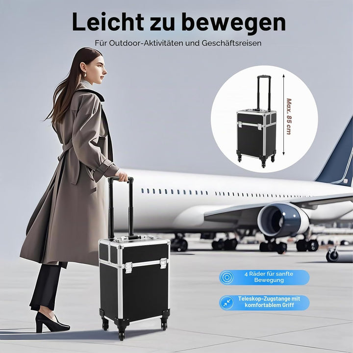 Kosmetik Trolley, 3-in-1 Kosmetikkoffer Gross Beautycase Koffer Trolley mit Schlösser, Friseurkoffer