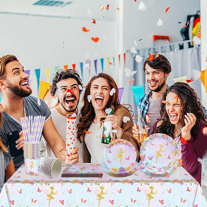 FAELNK 101 Stück Fee Partygeschirr Kindergeburtstag Set Schmetterling & Fee Partygeschirr Set Feen G