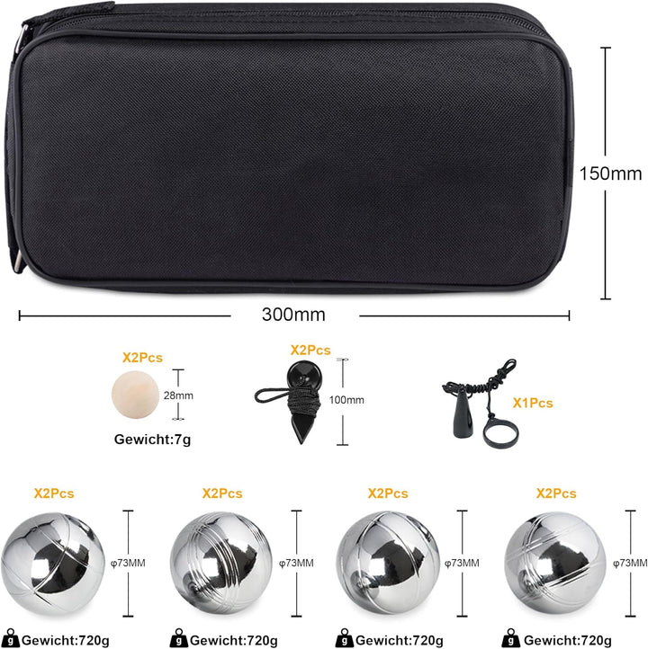 Personalisierte Boule Set, 8 Metall Kugeln mit Gravur, Boccia/Petanque Outdoor Spiel mit Tragetasche