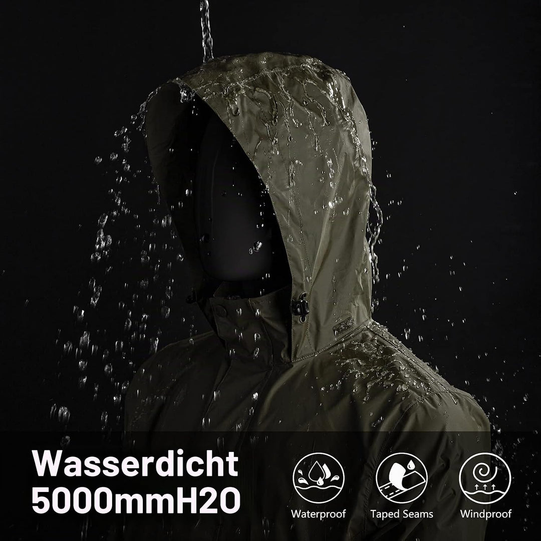 33,000ft Regenjacke Herren Leicht Wasserdicht Faltbare Regenmantel mit Kapuze Fahrrad Rain Windbreak