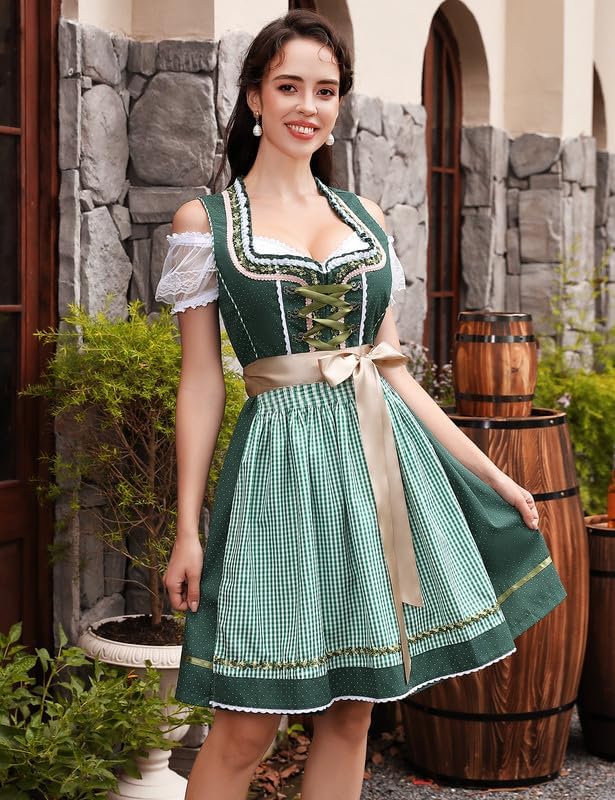 Clearlove Dirndl Damen midi 3tlg Trachtenkleid Damen Trachtenrock Trachtenmode Kleid Dirndlbluse für