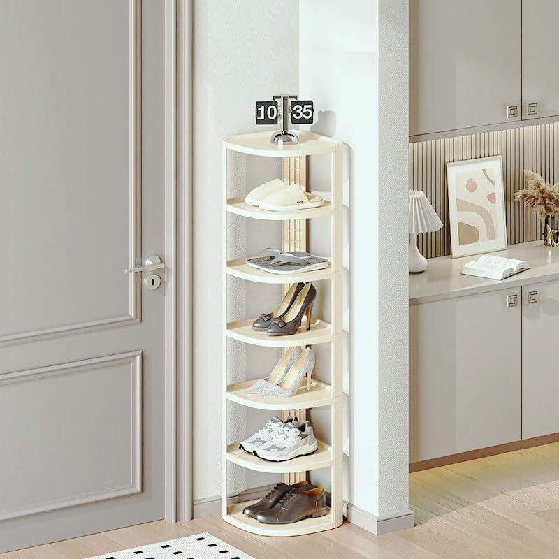 Schuhregal Schmal mit 7 Ebenen,Platzsparendes Kunststoff Schuhregal Schmal und Hoch,Verstellbarer Sc
