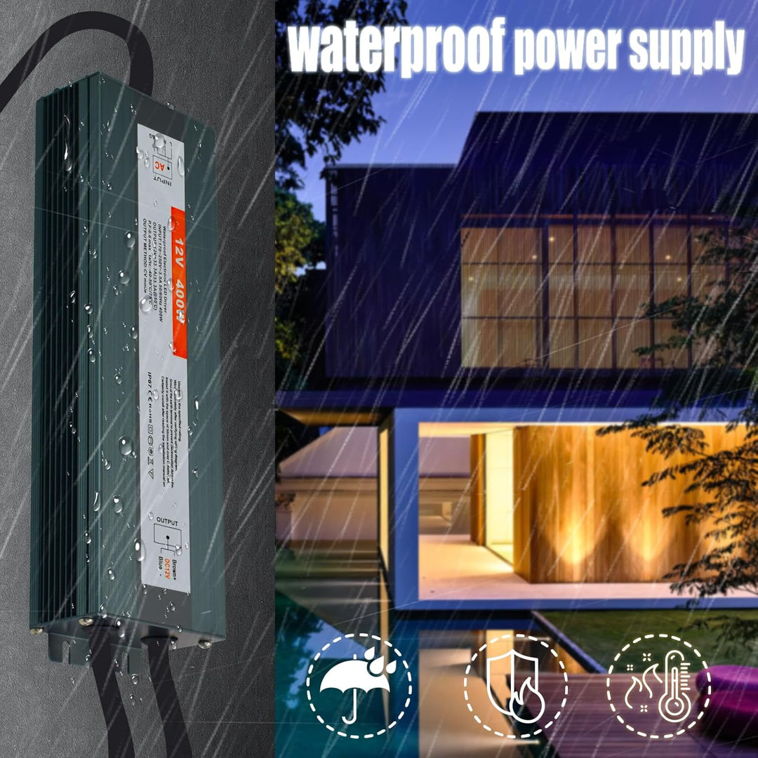 LED Trafo 12V 400W DC Netzteil Outdoor IP67 Wasserdicht Transformateur für LED Streifen, 12V 400W