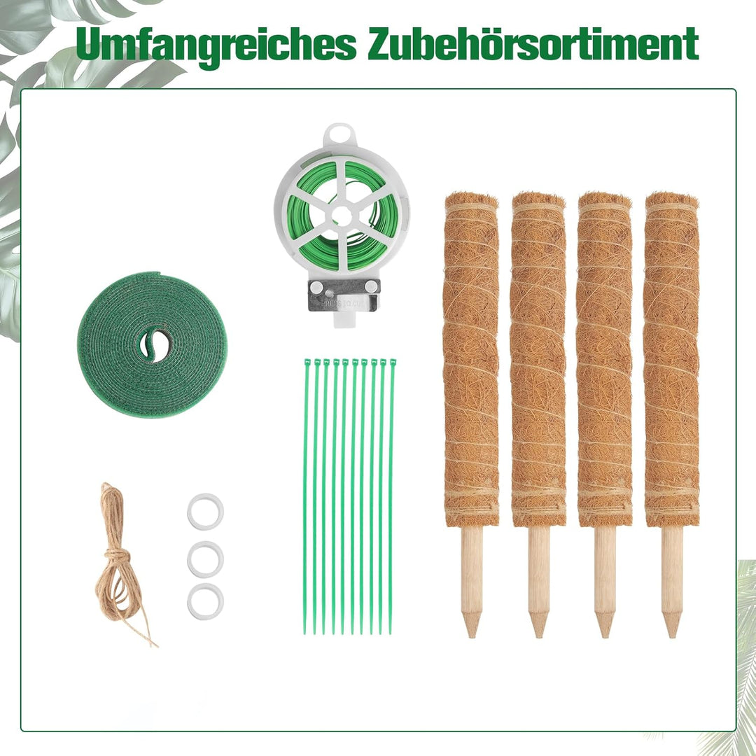 4 Stück Moosstab für Monstera, 40cm Monstera Rankhilfe mit Pflanzen Zubehör, VerläNgerbar Up To160cm