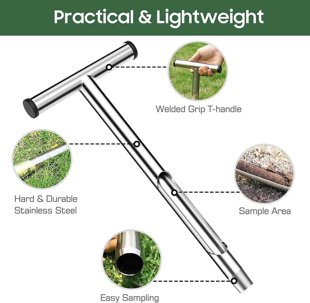 Wakects Soil Sampler Sonde 51 cm, Edelstahl-Bodenprobe, T-Style Griff, Sampler für Bodensonde für Go