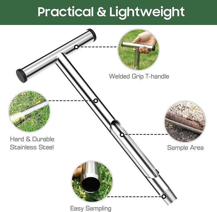 Wakects Soil Sampler Sonde 51 cm, Edelstahl-Bodenprobe, T-Style Griff, Sampler für Bodensonde für Go
