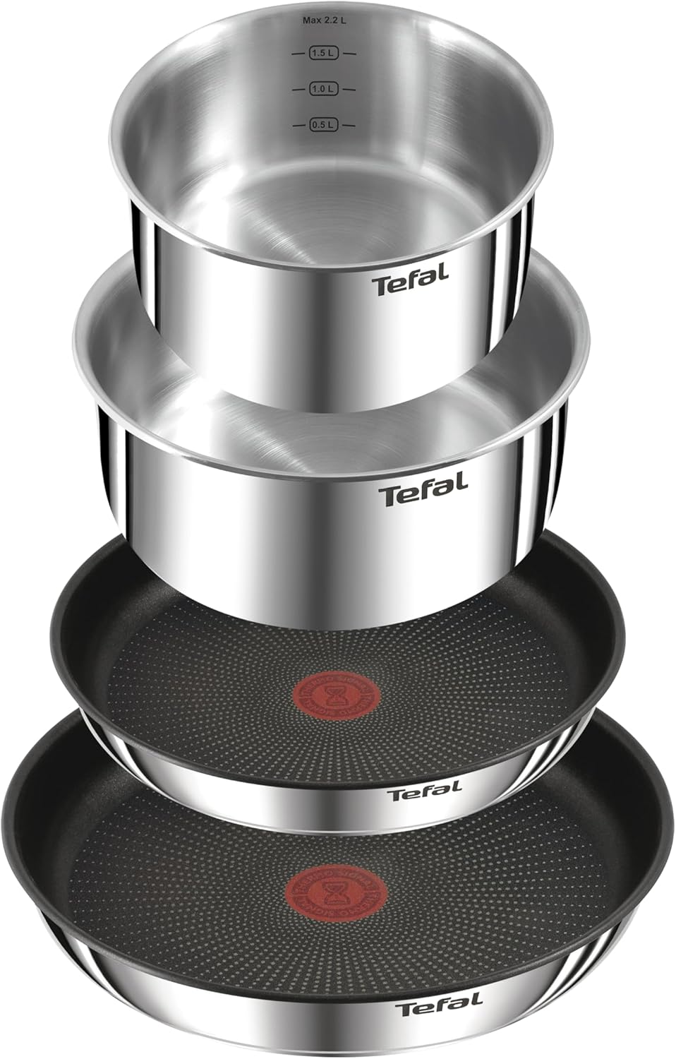 Tefal Ingenio Emotion 5-tlg.Topf und Pfannenset abnehmbarer Griff, stapelbar, platzsparend, Topfset