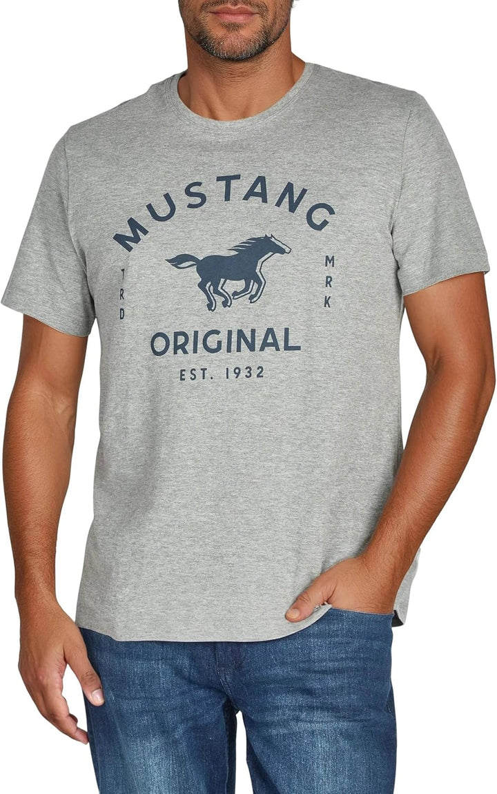MUSTANG Herren T-Shirt 4er Pack Frontprint O-Neck Rundhalsausschnitt Kurzarm Regular Tee Shirt 100%