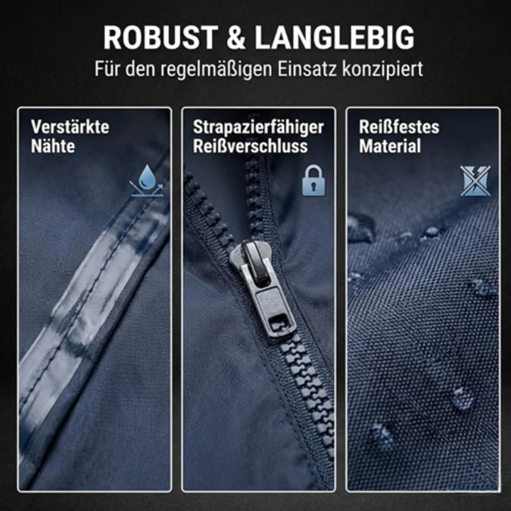 NEO TOOLS Herren Regenset, Regenmantel mit Kapuze und Regenhose, Gr. M-XXXL, verklebte Nähte, Reissv