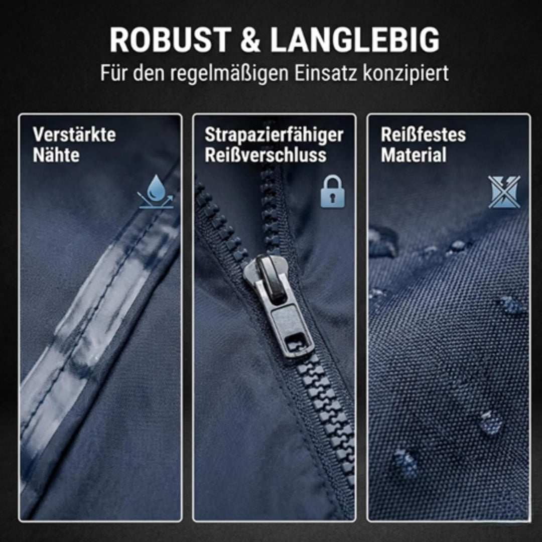 NEO TOOLS Herren Regenset, Regenmantel mit Kapuze und Regenhose, Gr. M-XXXL, verklebte Nähte, Reissv