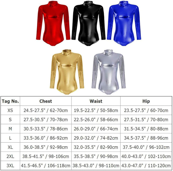 FYMNSI Damen Glänzende Ballettanzug Ballettbody Sport Tanz Body Gymnastikanzug Trikot Langarm Bodysu