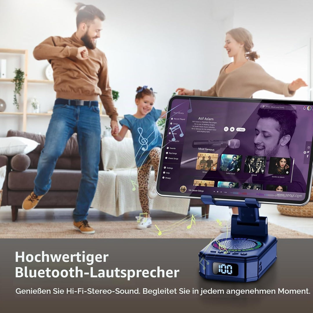 Bluetooth Lautscher, Mama, 4-in-1 Musikbox Bluetooth mit 7 LED-Farben und Handyhalterung, Lange Akku