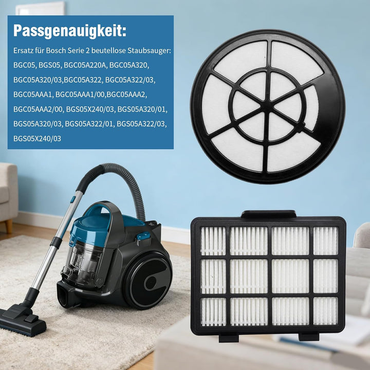 2er-Set HEPA-Filter Ersatz für Bosch BBZ152EF Series 2, kompatibel mit BGC05, BGS05, BGC05A320, BGC0