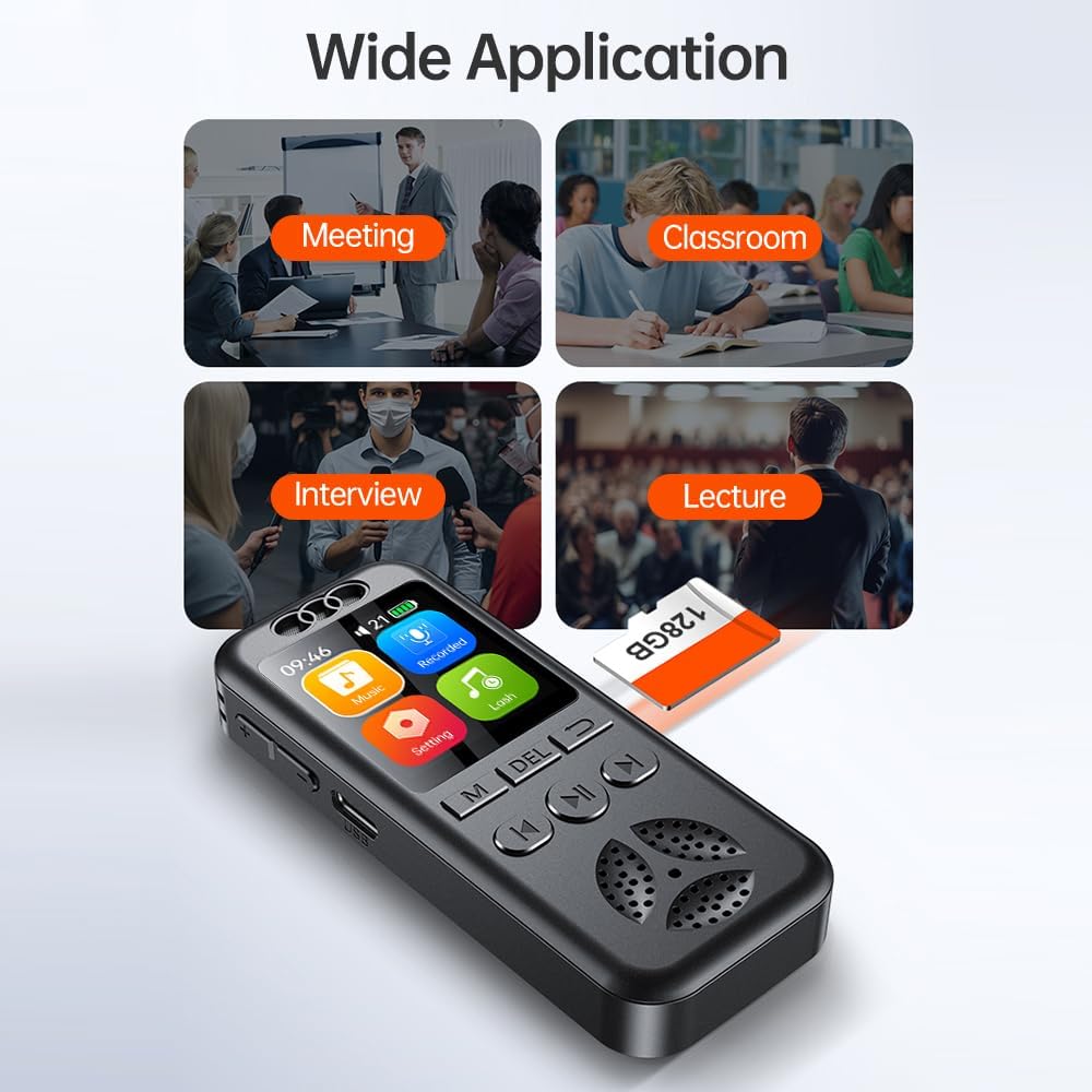 Bisofice Digitale Diktiergeräte 64GB Voice Recorder-1536 Kbps, sprachaktivierte Audioaufnahme,Zeitge