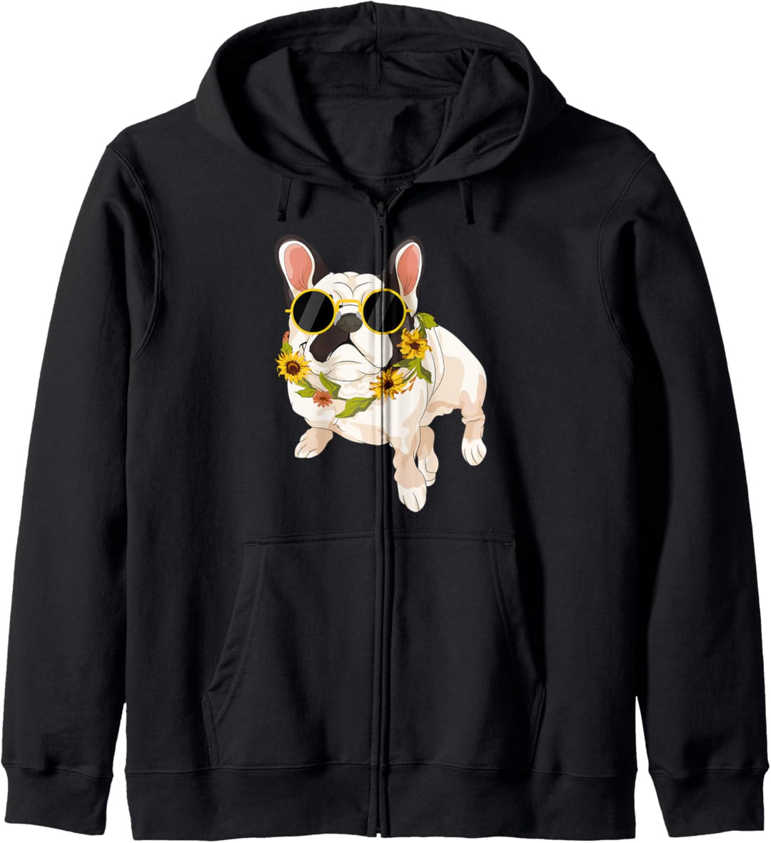 Hippie Hund Gelbe Sonnenblumen Französische Bulldogge Kapuzenjacke