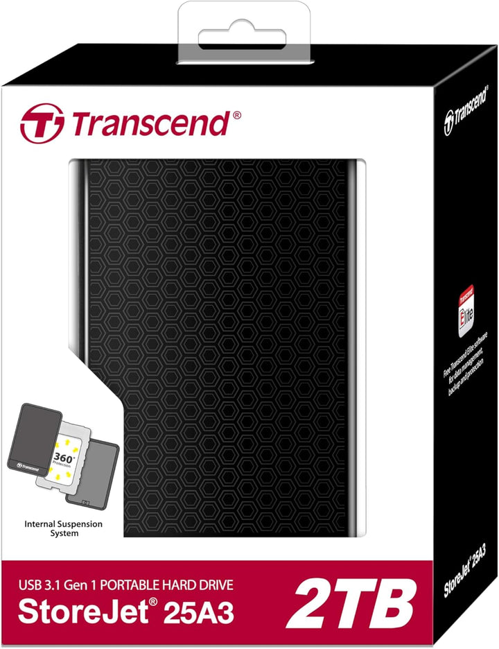 Transcend 2TB USB 3.1 Gen 1 SJ25A3K StoreJet 25A3K externe Festplatte TS2TSJ25A3K, 2TB