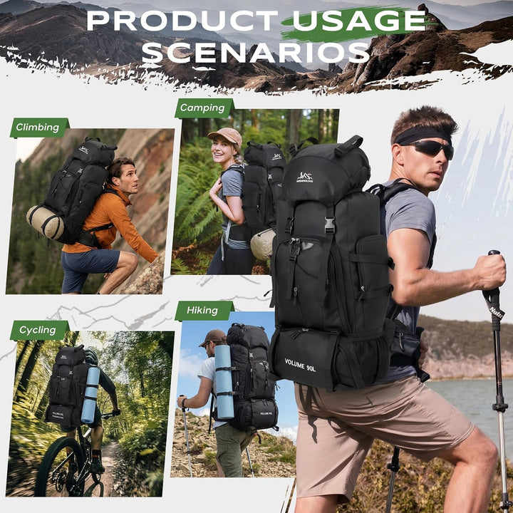 Wanderrucksack Herren Damen 90L Trekkingrucksack Reiserucksack Grosser Wasserdicht Wandern Rucksack