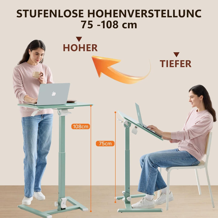 MUSSO AnyDesk D7 Mobiler Laptoptisch höhenverstellbar (75-108cm), Klappbarer Stehpult mit 0-90° neig