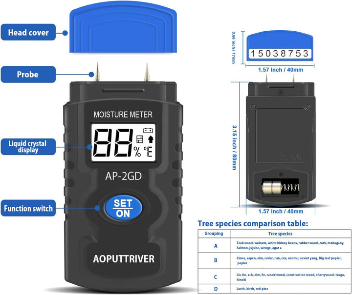 Digitaler Feuchtigkeitsmessgerät, Pin-Typ Vochtmeters Vochtindicator Feuchteindikator Holzfeuchtemes