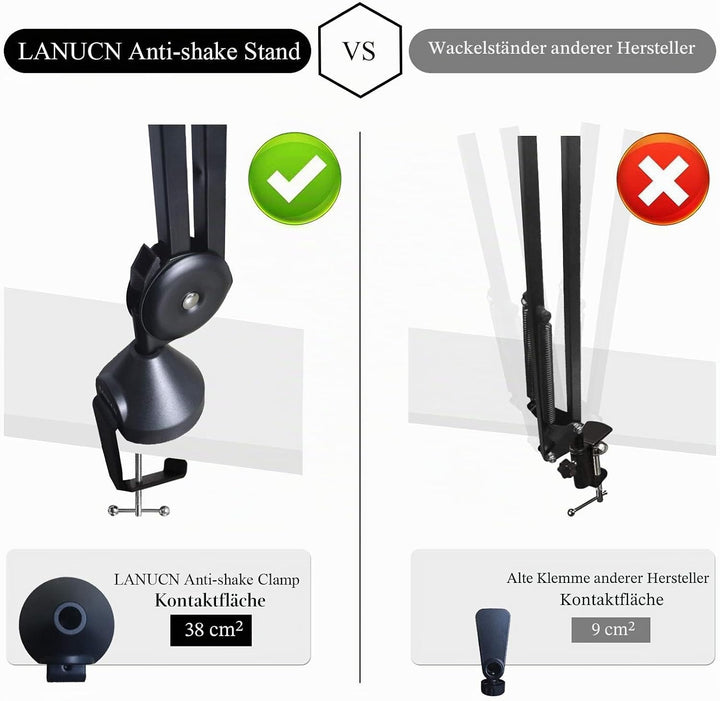 LANUCN Mikrofon Arm Mikrofonständer der 2. Generation 3/8 5/8 Verbesserter Mikrofonarm mit Anti-Shak