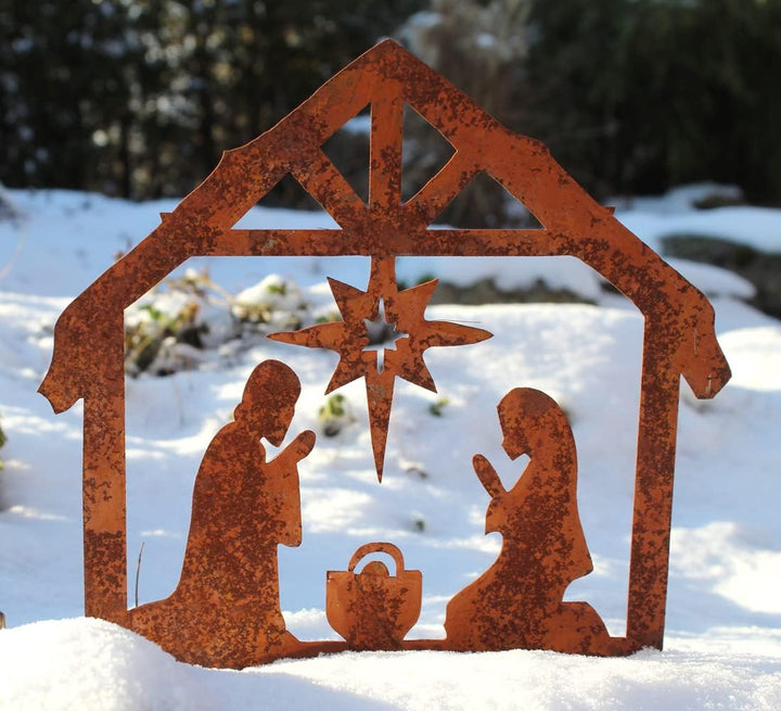 LB H&F Lilienburg Rostkrippe Gartenstecker Krippe Gartenstecker Weihnachtskrippe Winterdeko Weihnach