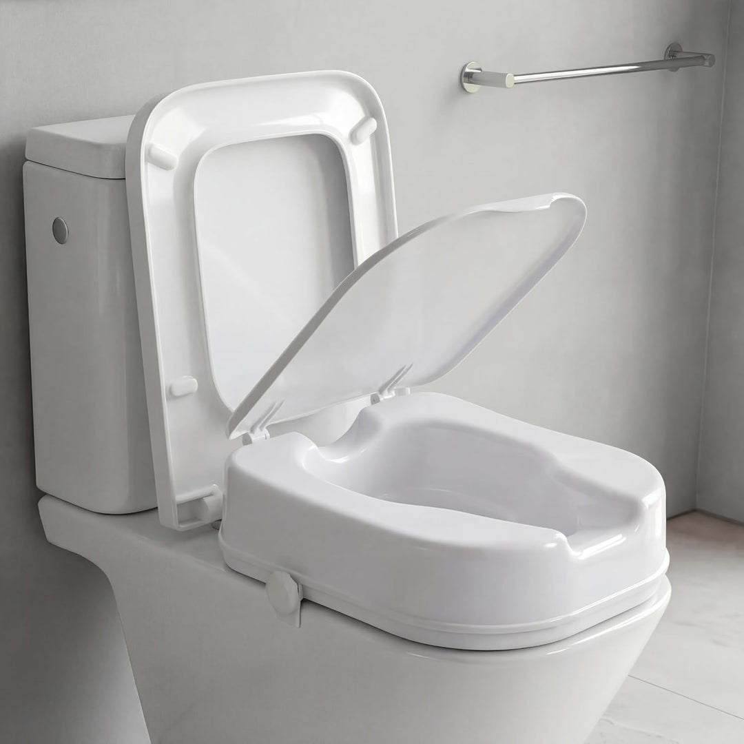 PEPE Mobility Toilettensitzerhöhung für Quadratische Toiletten 10 cm Weiss, WC Sitzerhöhung mit Deck